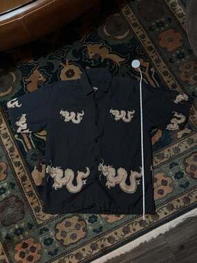 Maharishi Black Thai Dragon Embroidered Short Sleeve Button Down Shirt
